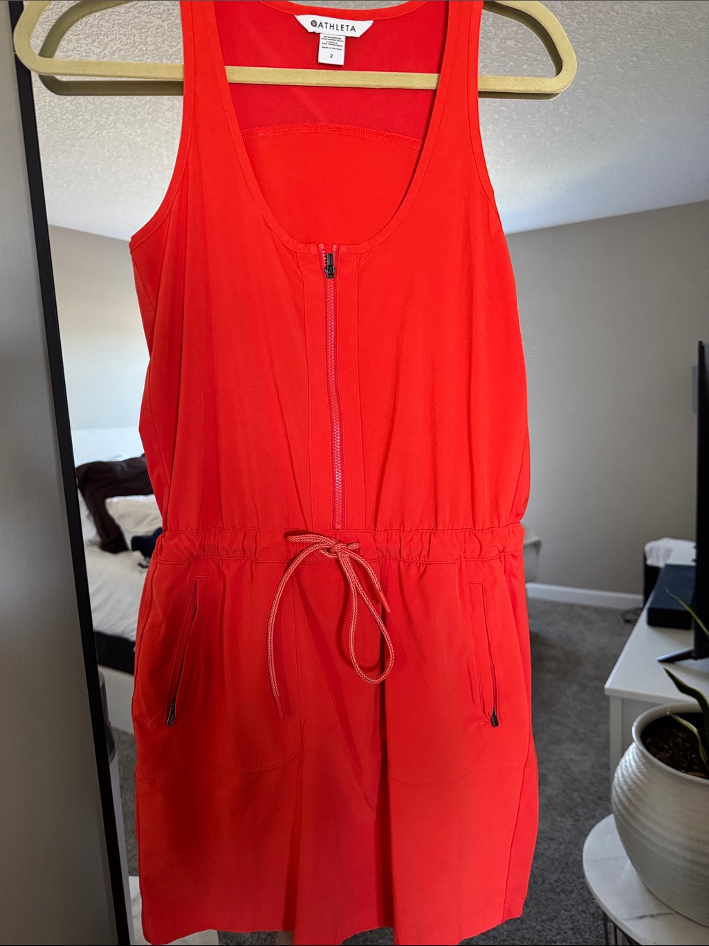 Athleta Bright Orange Sleeveless Zip Romper